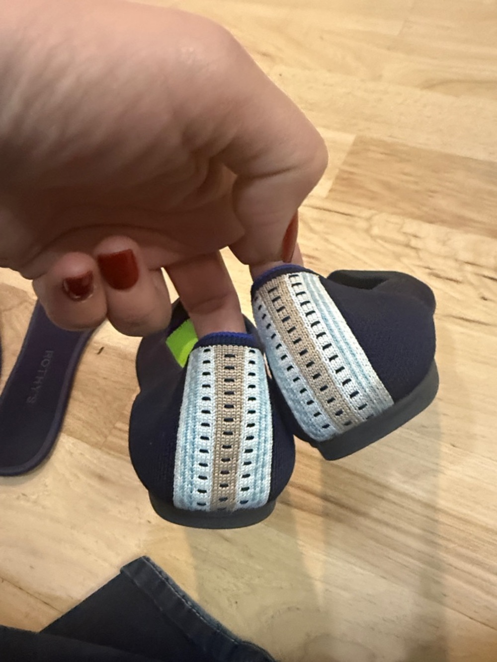 Rothy's Navy Knit Ballet Flats with Blue Trim and Gray Heel Tab - Picture 3 of 4